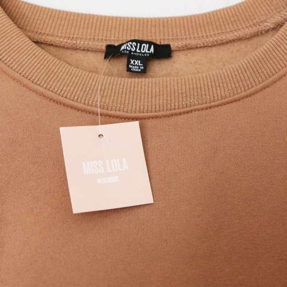 NEW Miss Lola Unisex XXL Cozy Feel Oversize Fleece Sweatshirt Pullover Tan Latte - Picture 4 of 13